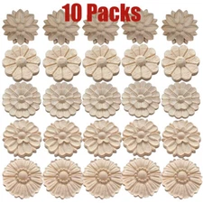 Furniture Mouldings-Decal 10*Wooden Carved Flower Onlay DIY-Home Decor Applique