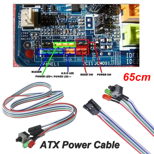 65cm ATX Computer PC Motherboard Power Cable Switch On/Off/Reset Button AU - 第 1/11 張圖片