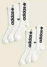 3 Pairs Adidas TREFOIL MEN Moisture Wicking CUSHION CREW Socks WHITE LARGE 6-12