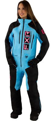 FXR Recruit F.A.S.T. Insulated Womens Snow Monosuit Black/Sky Blue/E-Pink