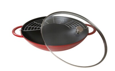 STAUB Cast Iron Enameled Wok 12'' Cherry