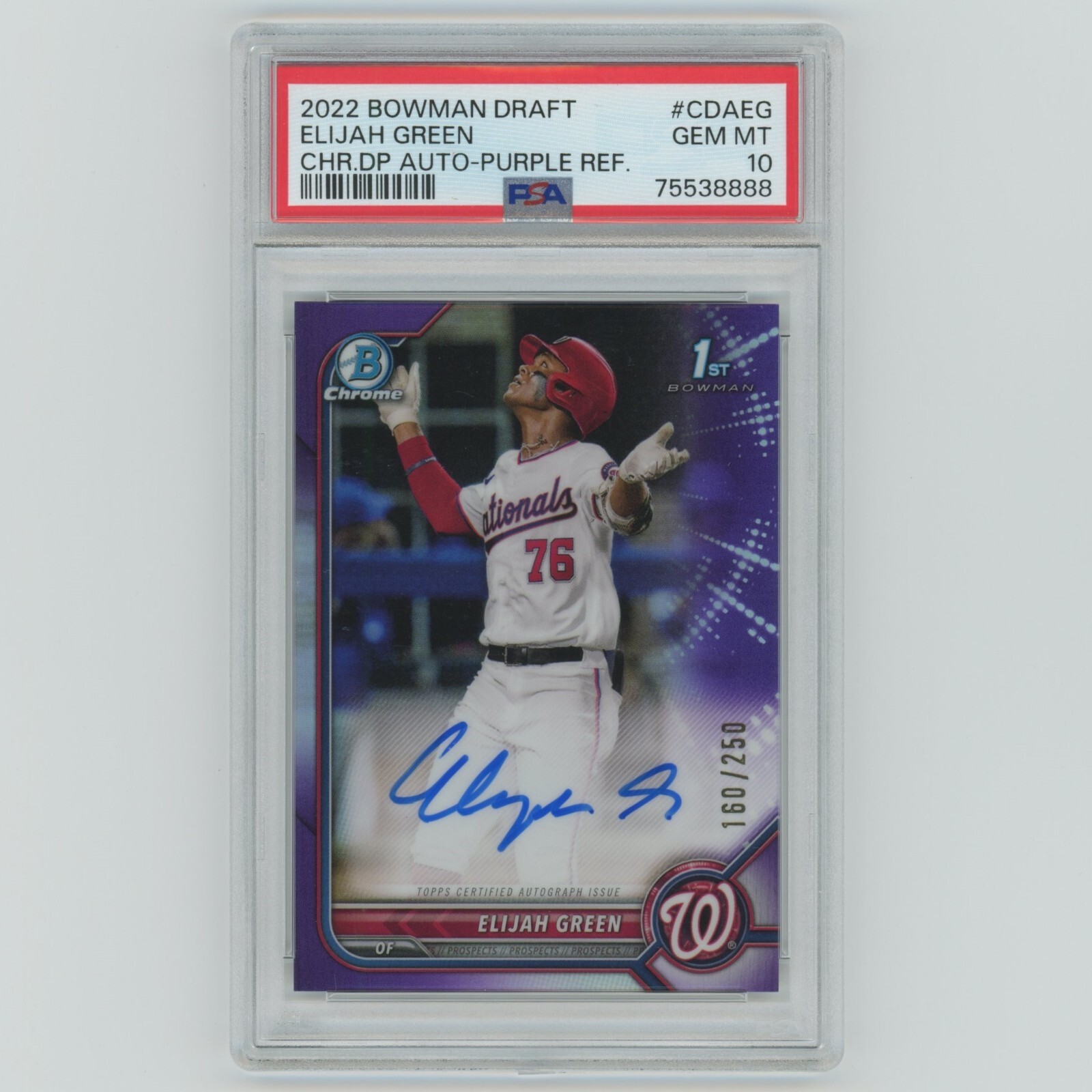 2022 Bowman Chrome #CDA-EG Elijah Green 1st RC Auto Purple Ref. SP #/250 PSA 10