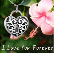 HEART KEY ASH MEMORIAL CREMATION URN pendant 20" 925 Sterling Silver Necklace