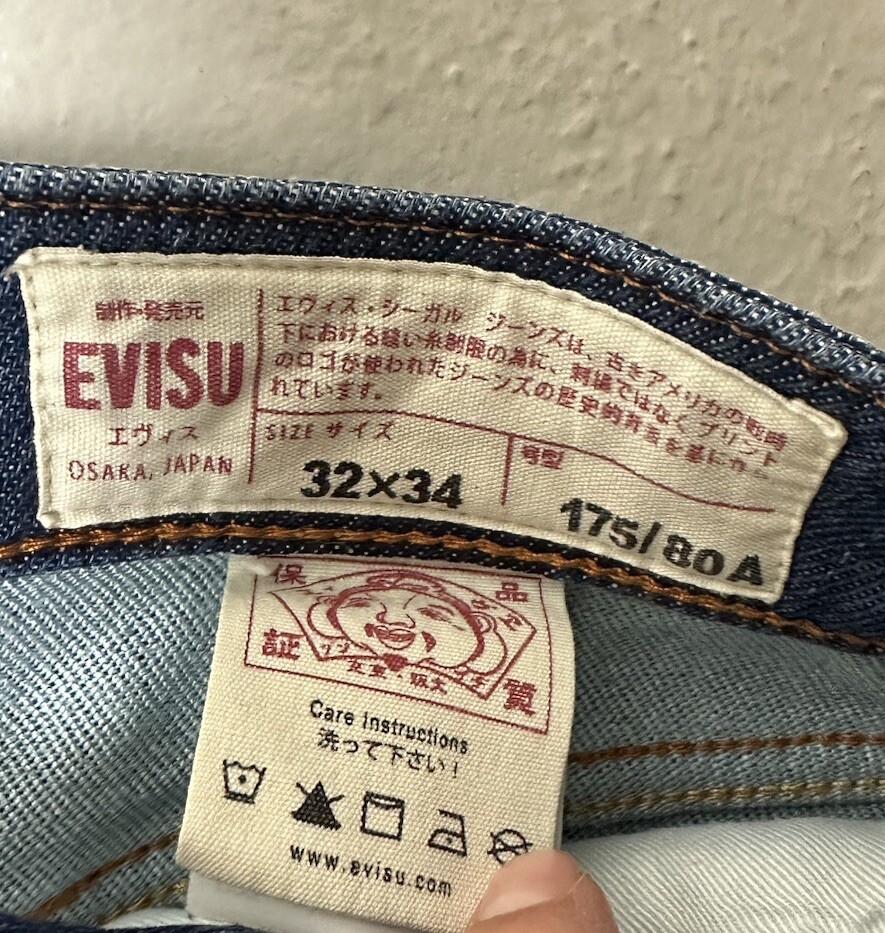 EVISU (エヴィス) 32×34 Evisu Men's 32x34 Button Fly Medium Wash Denim Skinny Jeans