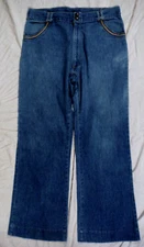 H.I.S POST GRADS 70S HIPPY SPORTSWEAR  JEANS 35 X 30 w/ UNIQUE POCKETS, USA MADE