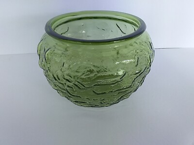 Vintage Green Crinkle Glass Bowl E.O. Brody Co. Cleveland USA G108