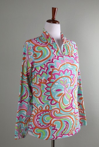IBKUL $101 Mesh Sleeve Retro Paisley Print Athletic Golf Top Size Large - Picture 2 of 6