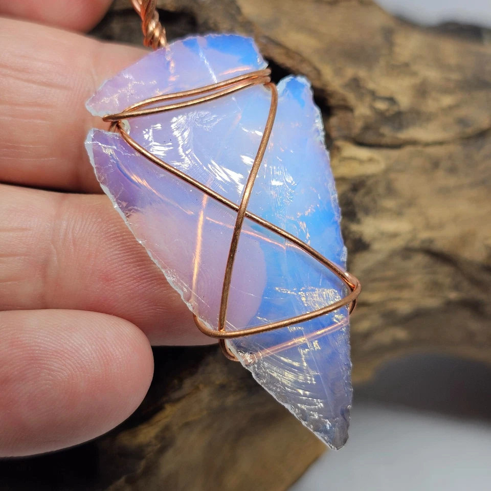 Colgante Punta de Flecha Opalita Grande Punta de Flecha Alambre de Cobre Cordón Collar Joyería Foto 3 de 4