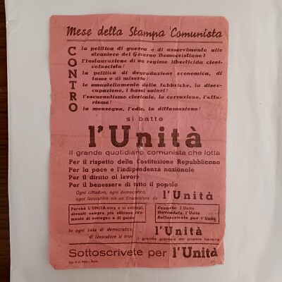 P.C.I. Flyer year 1945 - Communist Press Month UNITY