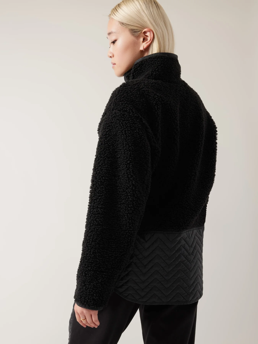 NWT Athleta Cozy Sherpa Snap Sweatshirt, BLACK SIZE XL #466888