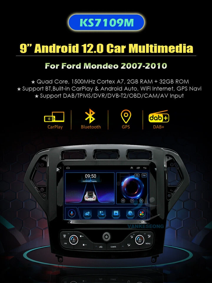 Android Touchscreen CarPlay DAB Autoradio GPS Navi Für Ford Mondeo MK4 2007-2010 - Bild 2 von 4