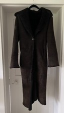Emporio Armani Long Dark Brown Genuine Suede Shearling Coat Size S