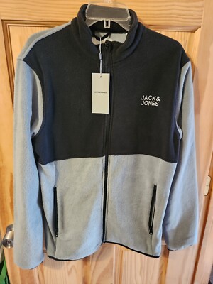 Jack & Jones Men's Polar Hype Fleece Jacket Sz L Brand New W Tag Black/ Gray