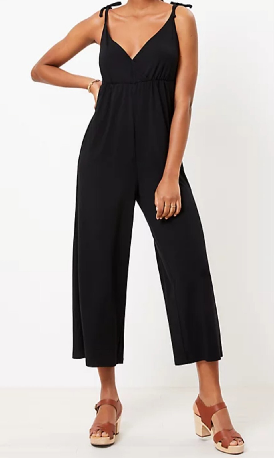 Loft Beach Strappy Jumpsuit Women’s  Smocked Back Pullon Wide Leg Size Large