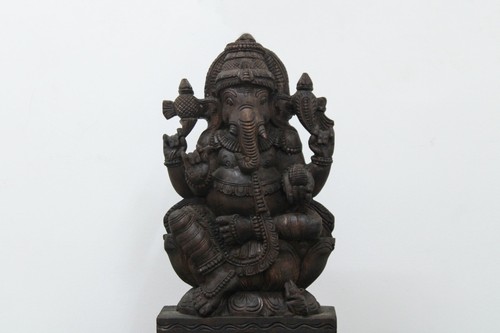 Estatua de madera de Ganesh del dios hindú Ganesha escultura Ganapati Vinayaka Murti vintage - Imagen 5 de 10