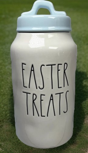 Rae Dunn Easter Treats Canister White With Blue Lid Ceramic Tall New W/o Tags