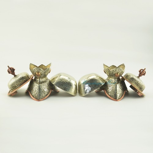 White Metal Kapala Ritual Cup Set for Tibetan Buddhist Monastery Shrine Nepal - Picture 6 of 6