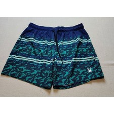 Spyder Swim Trunks Mens XL Blue Teal Hex Pattern Board Shorts UV Protection 22