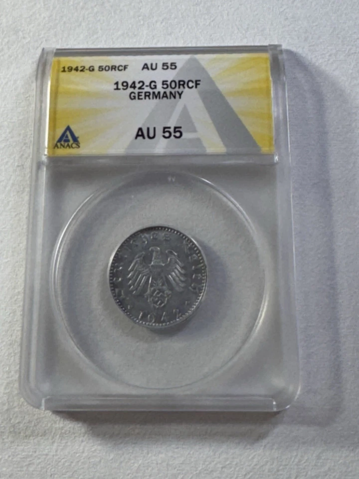 1942-G Germany 50 Pfennig Coin Graded AU 55 by ANACS - Image 4 of 4
