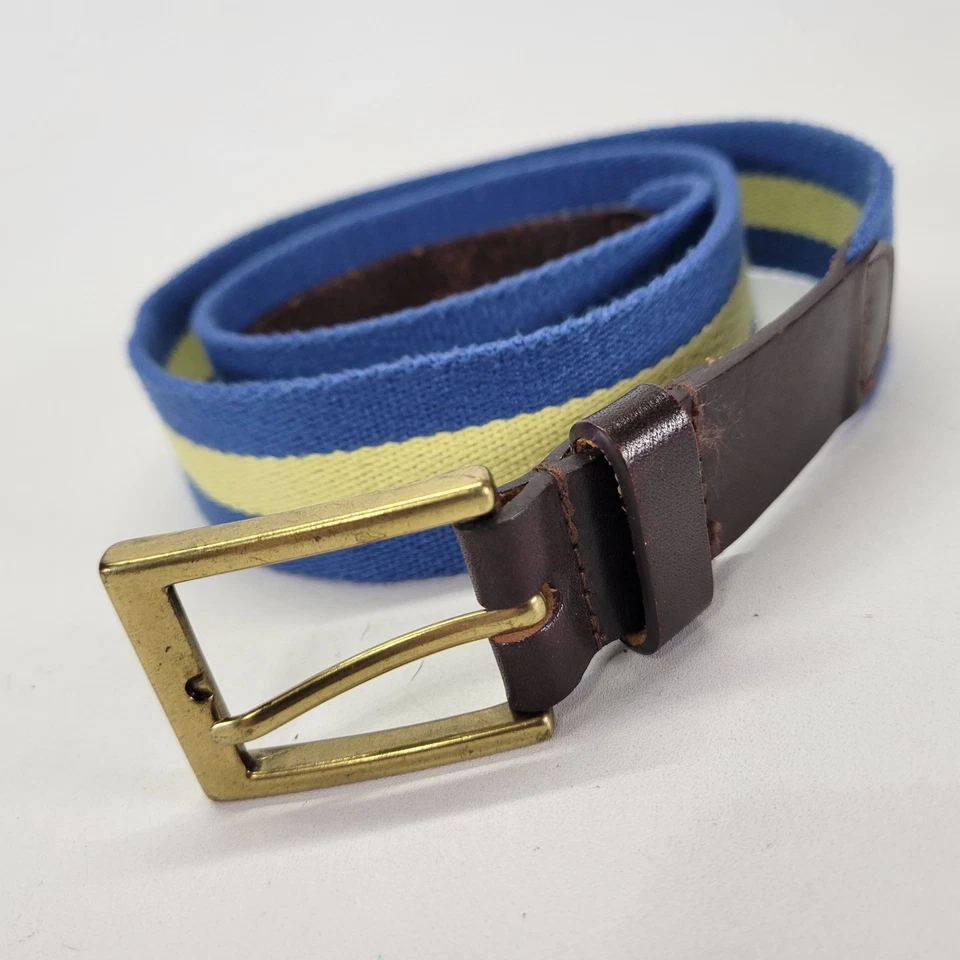 Cinturón Southern Tide Ribbon 40 Rayas Lona Cuero Azul Amarillo Preppy Foto 4 de 4