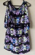 Attention Small Dress Black Purple Floral Off Shoulder Knee Length Not Lined