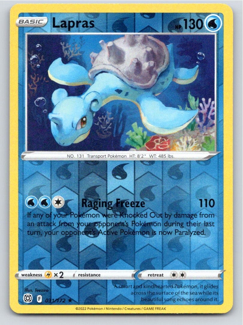 2022 POKEMON LAPRAS BRILLIANT STARS 031/172 REVERSE HOLO RARE LP A46376 FREE S&H