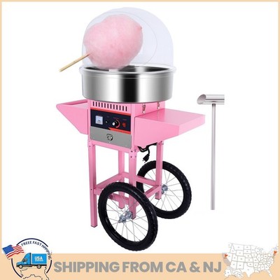 1000W Electric Cotton Candy Machine with Cart Candy Floss Maker w/ Plastic Dome