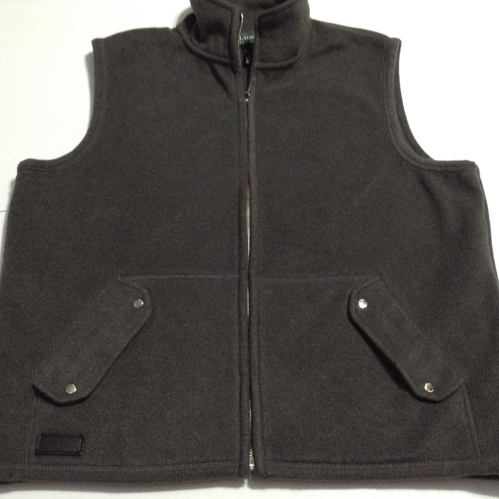 Lauren Ralph Lauren Fleece Vest Mens Large Charcoal Gray Full Zip Soft Pockets L