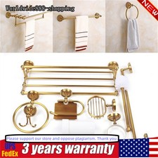 7PCS Vintage Gold Copper Bathroom Accessories Set Bath Hardware Towel Bar Kit