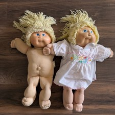 Lot of 2 Vintage 1985 Cabbage Patch Kids Blonde, Blue Eyes, Dimples, Tooth.