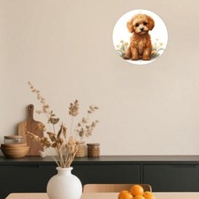 Cute Apricot Poodle Wall Decor - Round Aluminum Pet Art with Floral Accents, Eas