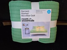 NEW Room Essentials Garment Washed Soft Microfiber Quilt - Full/Queen - Green