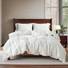 100 Linen Duvet Cover Set, 3 PCS Natural French Flax Duvet Cover King White