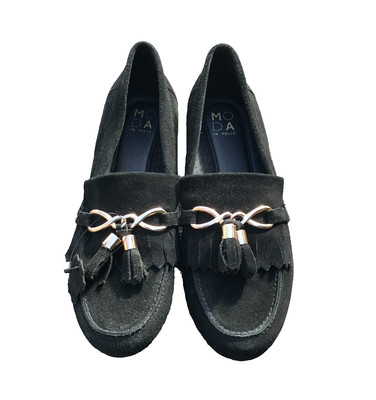 Moda in Pelle Halbschuhe schwarz Echtleder Wildleder Quaste Flats UK 5