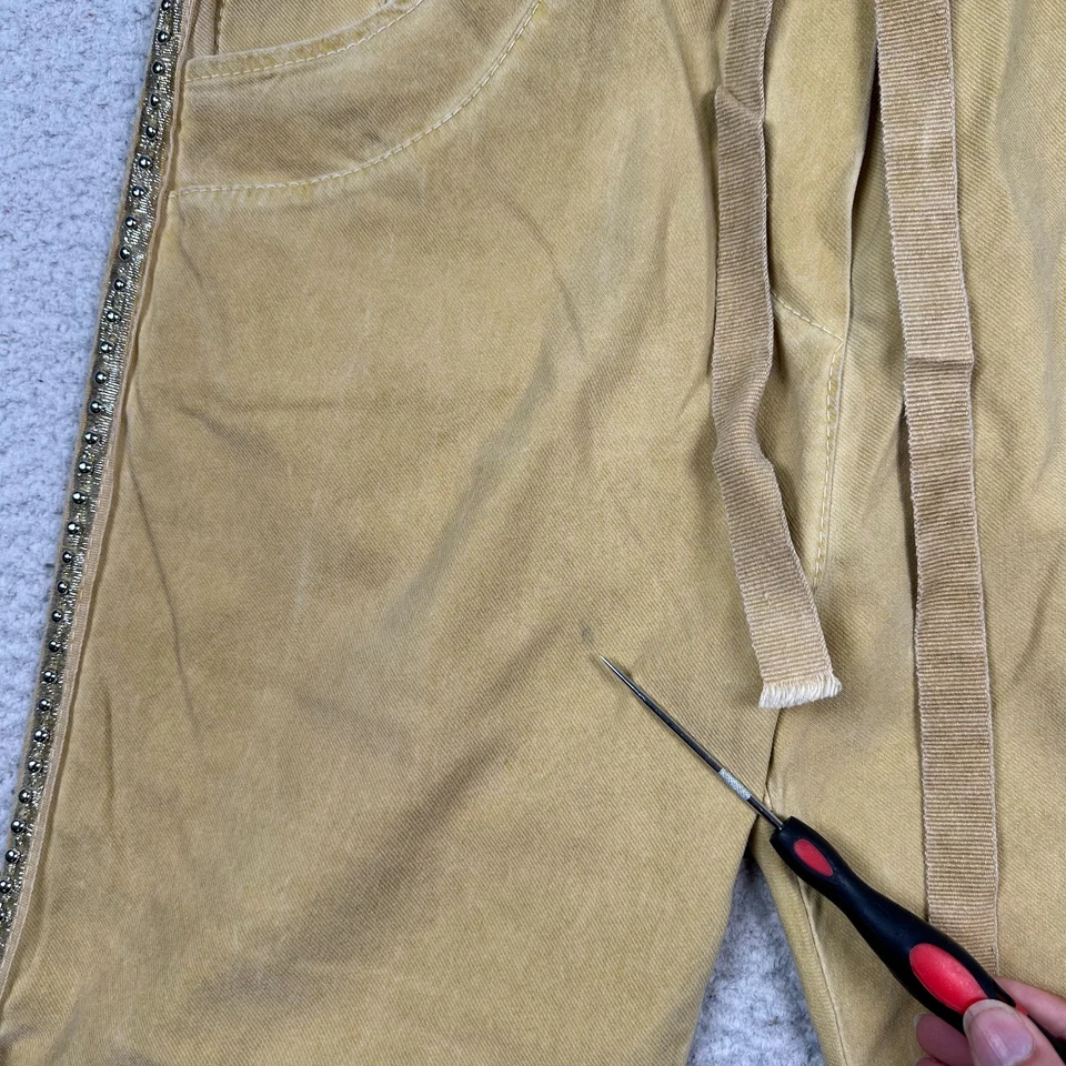 Pantalones Gigi Moda Mujer 30x29 Pierna Recta Tachonados Cordón Retro Amarillo Italia Foto 2 de 4
