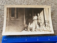 WWII Photo Three Tough Looking US Army Soldiers Pose On Brick Barracks Porch