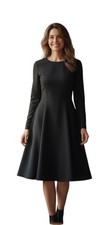 VINTAGE 80's Liz Claiborne Little Black Dress Long Sleeve Midi PETITE SIZE 6