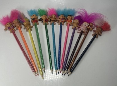 X12 Vintage Mini WEETOS TROLLS PENCIL TOPPERS 1,75'' PVC Figuren 90er GUT GEBRAUCHT