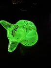 Fenton Glass Fox Painted Leaves Signed 95th Opalescent Glow Uranium Vaseline
