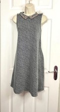 New With Tags Next Womens Grey Embellished Collar Shift Mini Dress Size 12 uk