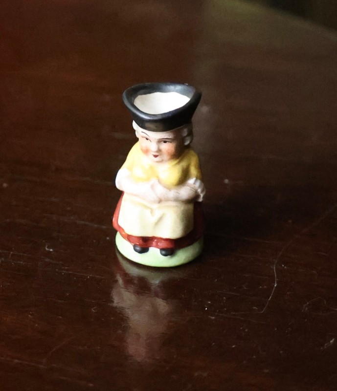 Miniature Toby Jug Pitcher Colonial Woman Bisque 1 3/4"