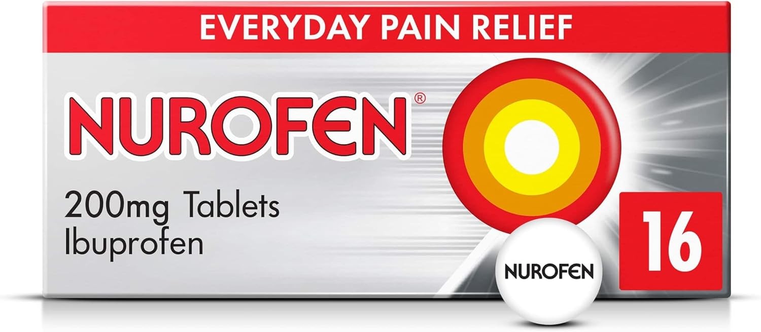 Nurofen Ibuprofen 200mg Tablets, 16 Caplets for Headache, Migraine, Back Pain,
