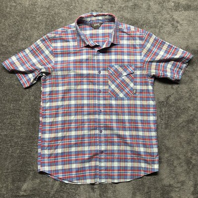 Outdoor Research Shirt Mens Large Red Blue Button Up Short Sleeve Camp Hiking