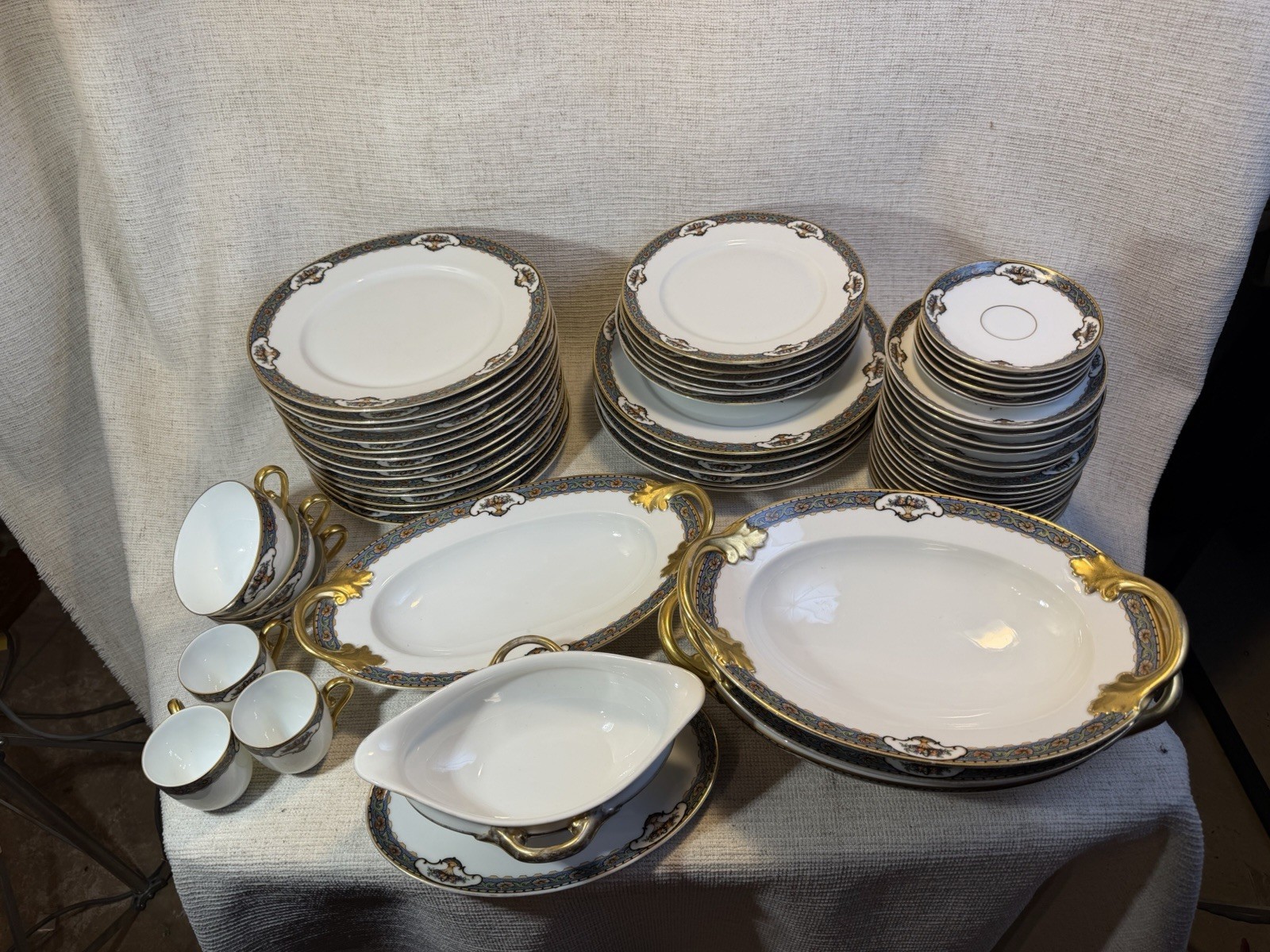 Vintage GB Bavaria Gimbel Brothers China Set Gold Trim Plates Cups 56 Pc