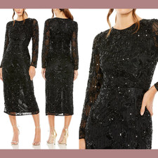 NWT Mac Duggal 4 5988 High Neck Long Sleeve Embellished Dress Black S1285