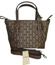 Fossil Signature Medium Satchel Purse Double Handle Dk Brown NWT