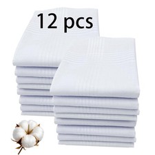 16x16 Inch Mens Handkerchiefs, 100 Soft Cotton, White Hankie, Bulk Pack, Gift