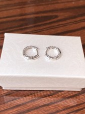 Hammered Plain Huggie Hoop Earrings Sterling Silver 925 Women 12.5mm/9.5mm x1.9