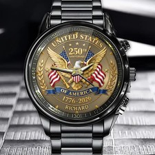 Personalized America 250 Stainless Steel Watch 1776 2026 Patriotic Eagle Gift