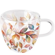 Herbst Doppelwandiger Glasbecher &Oslash; 10 h 9,5 cm 0,2L Herbstbl&auml;tter an Zweigen